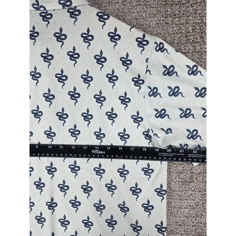 Waggle Golf Mens Snake Pattern Polo Shirt White Blue Size Medium Short Sleeve - Picture 6 of 7